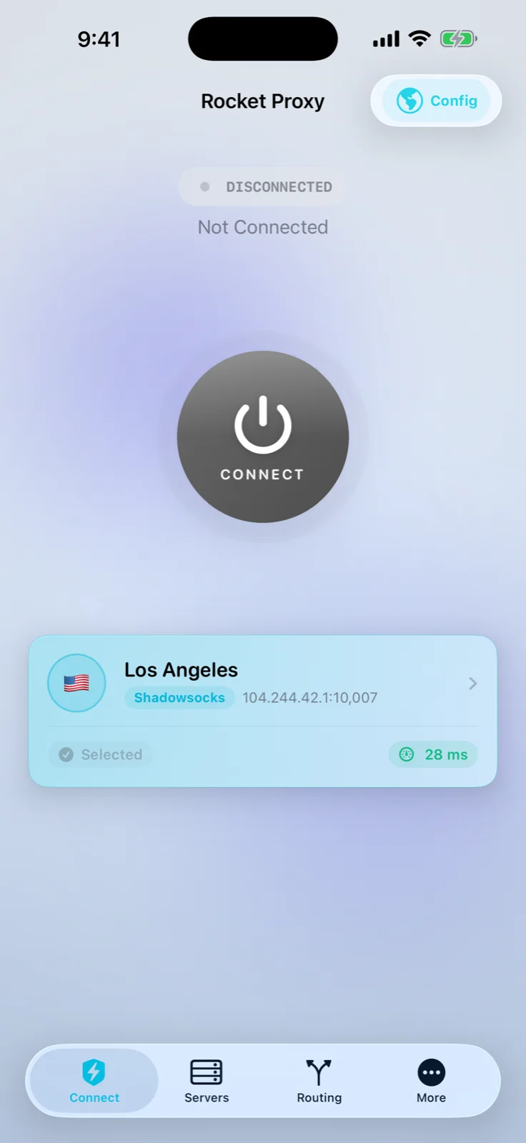 Rocket Proxy connected screen